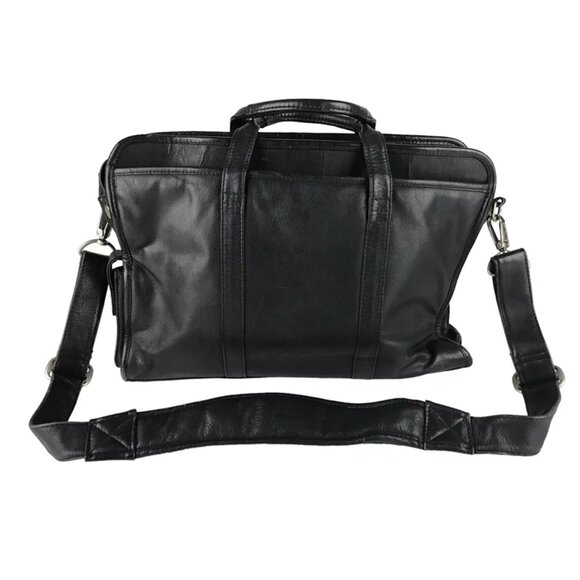 Wilsons Unisex Black Genuine Leather Inner Zip Pockets Top Handle Messanger Bag - Picture 1 of 10
